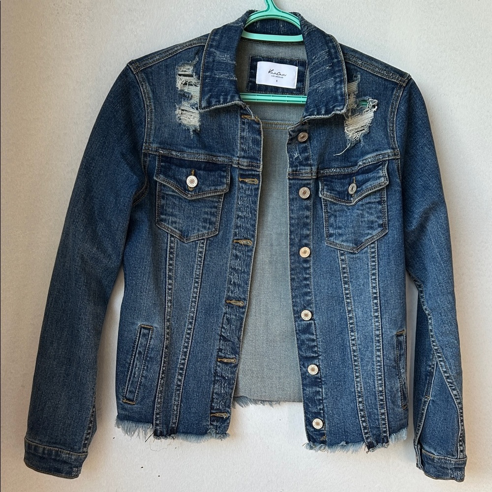 Kancan Distressed Dark Blue Denim Jacket